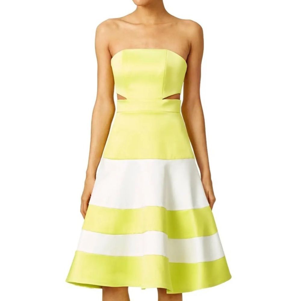 Alexis Simona Green White Strapless Satin Cutout Dress size XS - Picture 3 of 11